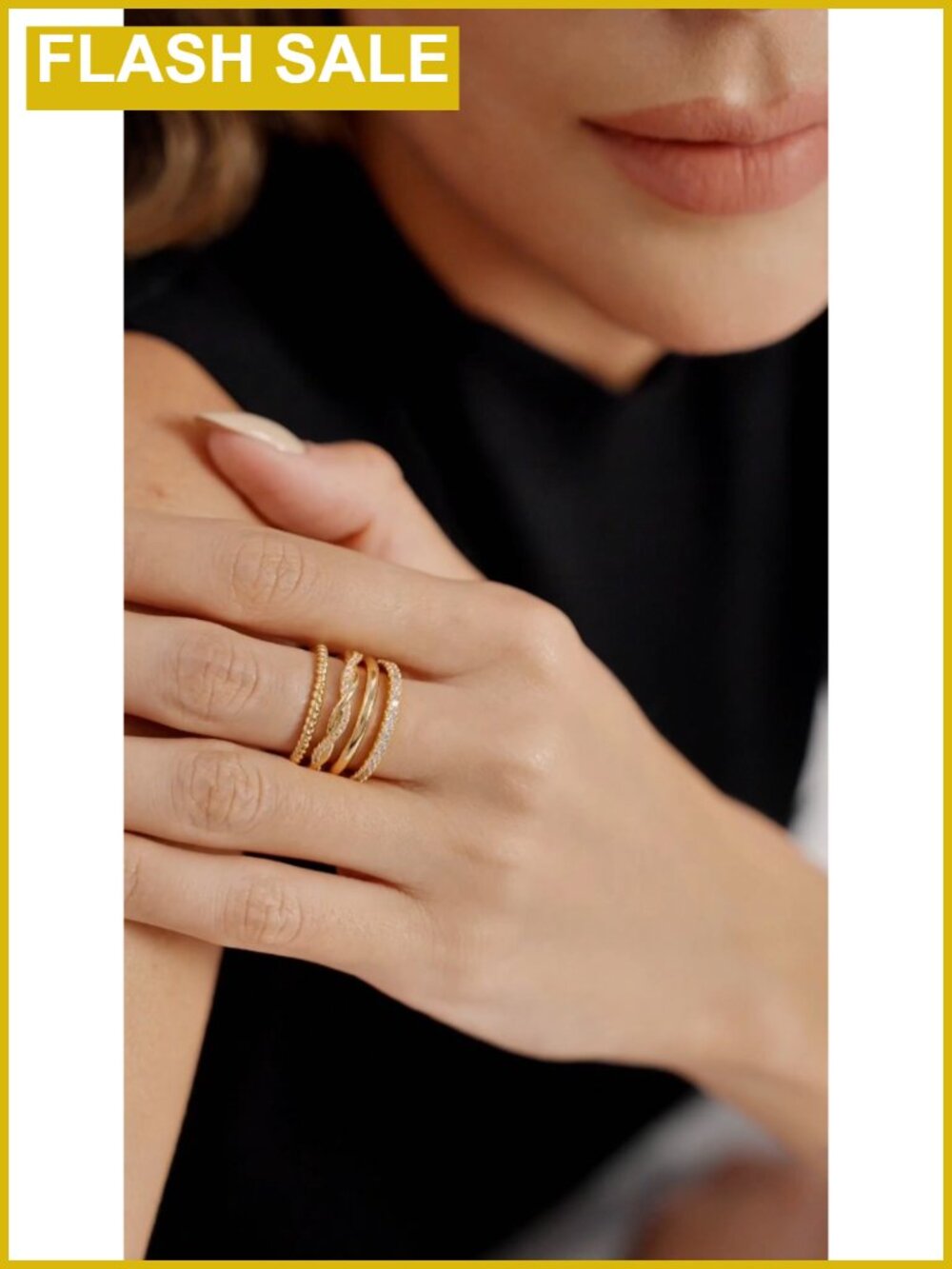 18K Gold Plated Stackable Rings Set Cubic Zirconia Pave Stacking Rings - Picture 6 of 6